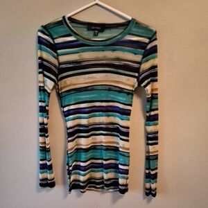Karen Kane Sheer Multicolor Striped Long Sleeve Tee